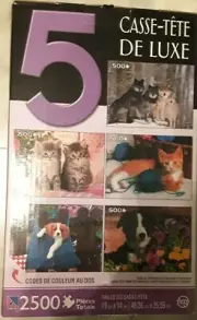 New Sealed (5) qty 19"x14" Deluxe Jigsaw Puzzles 2,500 Total Pieces - Animals