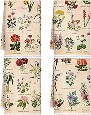 Kajaia 4 Pcs Summer Boho Kitchen Towels 16 x 24 Inch Vintage Towels Modern Geometric Tea Hand Dishcloths Decorative Absorbent Dishcloths for Home Bathroom Gift(Bright Color,Flower)