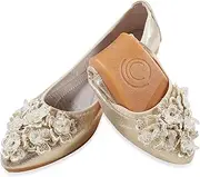 [YOUNIFIZ] Women's Elastic Foldable Portable Pumps Bling Beads Ballet Ballerina Flats Dolly Shoes