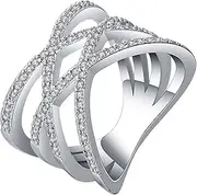 [VPbao] Simple CZ Hollow Criss Cross Platinum-Plated 925 Sterling Silver Rings White