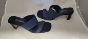 Chadwicks Size 9 M Womens Sandal Slide Blue Fabric Wedge Heel Dressy or Casual