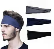 [GOTHLO] 3-Pack Sports Headbands for Men Moisture Wicking Workout Headband, Sweatband Headbands for Running,Cycling,Football,Yoga,Hairband for Women and Men(Blue,Gray,Black)