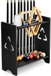 Pool Stick Holder Floor Stand- Billiards Pool Cue Rack Oak Solid Wooden Holds 9