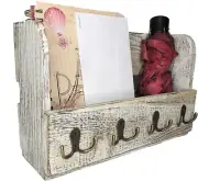 Wooden Rustic Wall Mount Mail Holder OrganizerKey Holder w/ 4 Double Hooks