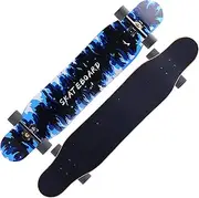 Sports Complete Longboard, ABEC-11 Silent High-Speed Bearing 46.5 Inches 7-Layer Maple Blue Flame Pattern Skateboard Suitable for Young Adults