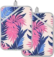 Kitchen Pot Holders Heat Resistant Tropical Style Palm Tree Leaves Pink and Blue Potholder with Pocket Hotpads for Cooking Oven Mitts 2 Pack