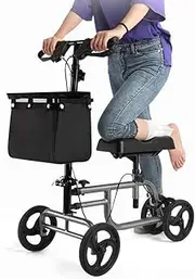 Walker, Foldable Knee Scooters with Brake, All Terrain Kids Adults Walker for Foot Injuries, 4 Big Wheels, Aluminum Frame, Adjustable Height, Load 150kg(330 Lbs) Little Surprise