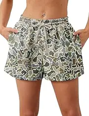 [Eutten] Women Camo Sweat Shorts Casual Elastic Waist Lounge Shorts Drawstring Maple Leaf Print Athletic Shorts with Pockets