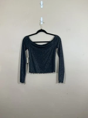 Forever 21 Womens Sparkly Crop Top S Black Silver Witch Goth Whimsigoth Glam NWT
