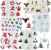 6 PCS Resin Jewelry Molds, FineGood Resin Earring Molds Christmas Epoxy Resin Molds Snowflake Elk Pendant Mold, DIY Jewelry Making Supplies for Women
