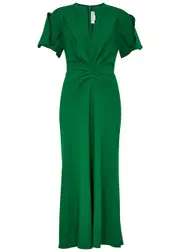 Victoria Beckham Ruched Wool-blend Midi Dress - Bright Green - 8 (UK8 / S) 8 (UK8 / S)