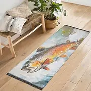 QGBYMX Washable Runner Rug Trout Jump Closeup 2’ x 6’ Non Slip Kitchen Runner Rug for Hallways Entryway Patio Living Room Floor Carpet Runner- Soft Thin Mat for Family Pet