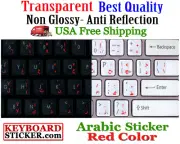 Arabic Keyboard Sticker Transparent Red letters Printed in Korea, No reflection