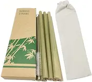 100% Organic Bamboo Reusable Drinking Straws, Ecological Alternative to Plastic Straws, Strong & Durable Bamboo Multi-Usage Straw, BPA Free, 12 Straws, 8 Inch, Box & Bag (Green)