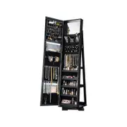 Mirror Jewellery Cabinet Makeup Storage Organiser Armoire 360 Degree Rotating Wood Necklace Earring Ring Holders