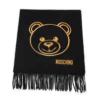 在飛比找Yahoo奇摩購物中心優惠-MOSCHINO 泰迪熊臉純羊毛寬版流蘇圍巾(016 黑色)