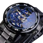 Elegant Hollow Rhinestone Mechanical Watch with Alloy Strap and Stainless Steel
