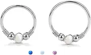 [BodyBonita] 2Pcs Silver Opal Nose Rings for Women - 316L Surgical Steel Nose Hoops Piercing 18G Septum Rings Jewelry Cartilage Conch Daith Helix Tragus Earrings 8mm 10mm Sytle3, 18g(1.0mm)-8mm&10mm