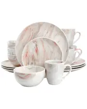 Elama Fine Marble Red/Grey 16pc Porcelain Dinnerware Set