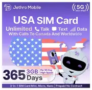 Jethro Mobile SIM Card Unlimited Talk Text & 3GB High-Speed Data Prepaid 1 Year
