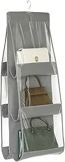 WHAMVOX 1Pc Thicken Folding Hanging Storage Bag Creative Dual Sided Non Woven Dust Cover for Home Organization Space Saving Container for Bags Grey with Compartments