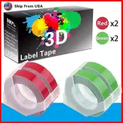 4-Pack (2Red+2Green) Label Tape 3D Work for Dymo S0717900 Junior Embosser Home