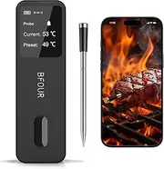 [BFOUR] Wireless Meat Thermometer with LCD Booster, Bluetooth Food Cooking Thermometer with Smart App, 524FT Remote Range, 100% Waterproof & 752°F Heat Resistant Probe for BBQ Oven Grill and Smoker