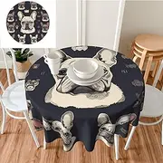 [QMNEHJ] Round Tablecloth 60 inch Wrinkle Resistant Waterproof Table Cover Farmhouse Table Cloth I Love French Bulldog Decorative Fabric Dining Table Cover for Kitchen Banquet Party