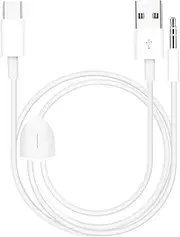 XMSJSIY USB Type C to 3.5 mm AUX USB Charging Cable for Car with Aux Adapter, Type C Splitter 2-in-1 Headphone Audio Jack Adapter and Charger Adapter Wire Cable for Car Stereo, Speaker 1.2 m