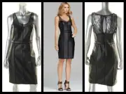 $349 AIDAN MATTOX Black Faux Leather Lace Keyhole Cocktail LBD Dress - 6 M3020