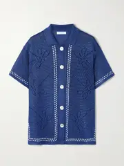 [Calle Del Mar] Calle Del Mar - Garden Party Pointelle-knit Shirt - Navy - large large Blue