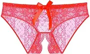 [Lmdudan] Panties for Womens Sexy Floral Lace Crotch Open G-String Hollow Low Rise Underwear Scallop Trim Cutout Lingeries