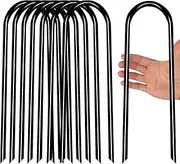 Heavy Duty Trampoline Anchors High Wind U-Shaped Sharp Ends Ground Anchor Galvanized Steel 11.8inch Safety Stakes for Soccer, Tents and Garden Decorations (Black 8pcs)