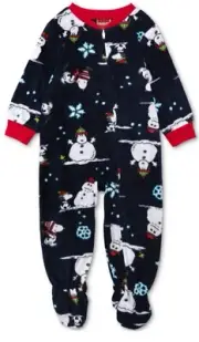 Peanuts Briefly Stated Matching Baby Footed One-Piece Pajamas Navy 12M