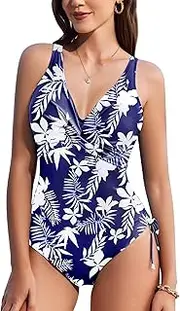 [AI'MAGE] Women's One Piece Swimsuits 2025 Tummy Control Bathing Suits Push Up V Neck Swimwear with Twist
