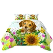 Kids Animal Dogs Art Cute Dachshund in Garden Coverlet