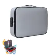 Document Bag Document Organizer with Lock Home Office Travel Safe Holder Portable File Storage Box-Grey