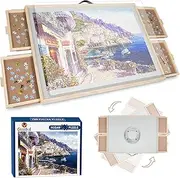 [Omebel] Jigsaw Puzzle Board, 2-in-1 Tilting & Rotating Wooden Jigsaw Puzzle Table with 4 Drawers, 1500 Pieces Puzzles