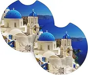 Santorini Greek Island sea View Stylish Car Cup Coasters – Decor Accessories for Clean and Car Decor, Cute Cup Holder Coasters for Men and Women