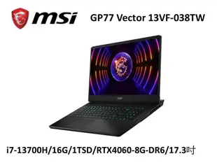 MSI微星 GP77 Vector 13VF-038TW 17.3吋 電競筆電