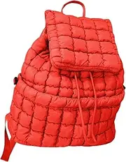 [Xinhuju] Padded Backpack for Women - Lightweight Nylon Puffy School Day Pack, Stylish Casual Travel Bag | Large Capacity Women's Fashion Bag, Comfortable Padded Straps for Women, Red, Se référer au descriptif