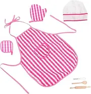 NOLITOY Children's Kitchen Apron Set Cooking Utensils for Kids Baking Set with Chef Hat Perfect for Girls
