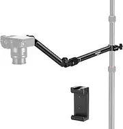 [NEEWER] Overhead Camera Mount Arm with Phone Clip, 22"/56cm 180°&360° 2 Section Flexible Holding Arm for Desk Stand, Fits 0.87"-1.1" Tube, 5.5lb/2.5kg Max Load for Camera LED Ring Light Mic, DS009