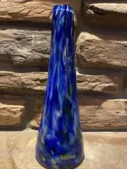 Studio Art Blown Glass Splatter Swirled Cobalt Blue Multi Color 10.5” Signed