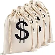 Apipi 4 Pack 6.3 x 9 Inches Canvas Money Bag Pouch with Drawstring Closure- Canvas Cloth Dollar Sign Carrying Sack for Toy Party Favor, Bank Robber Pirate Cowboy Cosplay Theme Party
