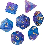 JWQFBC 7pcs Acrylic Dice, Bar Toys D4 D8 D10 D12 D20, Multi-Sided Dice, Polyhedral Dice Set for, RPG Role Playing Game, Pink Blue
