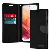 Goospery Canvas Samsung Galaxy S22 Wallet Leather Case Denim Stand Flip Fabric Pouch Credit Card Slots Cover - Black