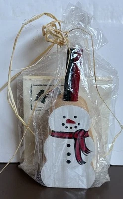 Vintage Winter Note Paper & Wooden Snowman Pencil Holder 1993 Primrose Designs