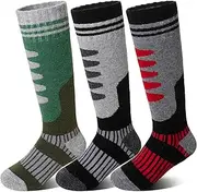 [DoSmart] Kids Merino Wool Ski Socks 3 Pairs Boys Girls Thermal Winter Thick Warm Cozy Boot Socks for Skiing Snowboarding