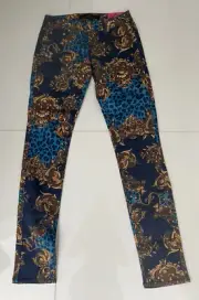 NWT 7 Almost Famous Skinny Royal Monarchy Print Navy Blue Gold Teal Jeans